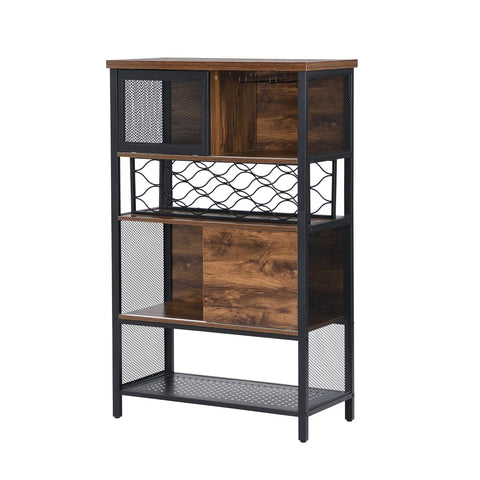 Built Different Industrial Bar Cabinet Featuring Dedicated Wine Rack For Stashing Liquor And Glassware Perfect For Kitchen Sideboards Or Entryway Organizers That Bring Serious Style, showing a multi-purpose cabinet with wood and metal.