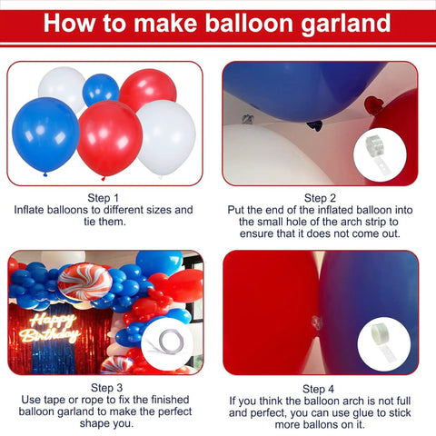 Red White Blue Balloon Garland Kit 131PCS Patriotic Party Supplies For Fourth Of July Independence Day DIY Arch USA Flag Star Balloons With Balloon Tools And Accessories instruction guide