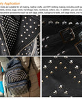 Premium Silver Tone Flat Head Rivet Studs Screw Back Setting Solid Alloy Hardware For Leather Crafting Projects on a leather jacket.