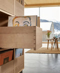 21 Inch Undermount Drawer Slides With Soft Close Action, Full Extension Cabinet Runners For Wood Drawers, shown in modern setting with wooden drawers.