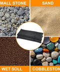 Heavy Duty Sandbags For Outdoor Umbrella Base Set Of 2, Weatherproof Sunshade Weights shown with various filler options: stone, sand, soil, cobblestone.