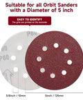 Solid 100 Pcs 5 Inch Sanding Discs With Hook And Loop Backing For Random Orbital Sanders, showing a red 80 grit disc and a white disc.