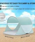 Go To Easy Pop Up Beach Shelter For 1 To 2 People With UPF Fifty Plus UV Protection Set Up In Seconds, spacious and easy to carry.