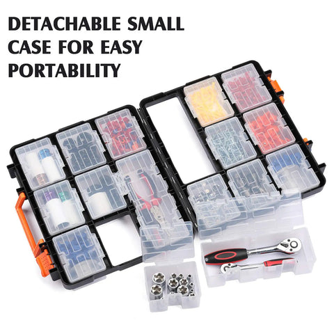 Detachable 16 Section Toolbox With 13.5 Inch Removable Toolbox Dual Sided Storage filled with tools and small parts