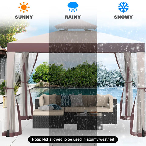 10x10 Outdoor Canopy Tent With UV Resistant Waterproof Top 2 Tier Vent Sturdy Patio Shelter With Removable Netting three season use
