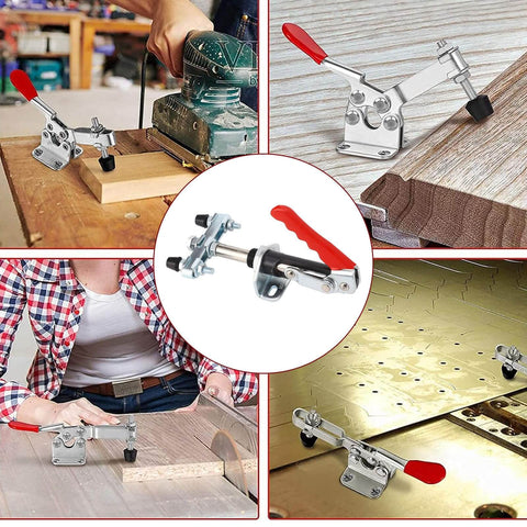 Beefy Pro Grade Heavy Duty Double Head Push Pull Toggle Clamp for woodworking jigs and welding, adjustable with 992.1 lb force.