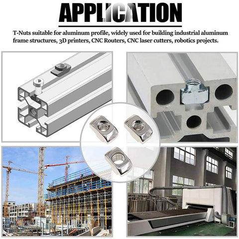 50 Pack 4040 Series M8 Hammer Head T Slot Nuts for 40 Series Aluminum Extrusion in industrial application settings