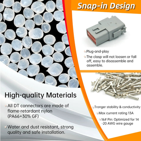 DT Series Connector Kit 215 Pieces Set With 12 Pin Deutsch DT Connectors 2 3 4 6 8 12 Pins 14 To 20 AWG Stamped Contacts IP67 Sealed