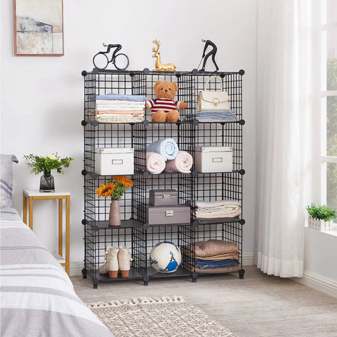 12 Cube Metal Wire Storage Organizer With Stackable Grid Shelves Dope Modern Industrial C Grid Panels for clothes and decor in room