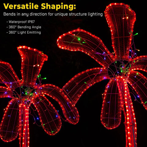 Red Outdoor Rope Lights 100 Feet With 1116 LEDs, Waterproof 360 Degree Omnidirectional Illumination on palm tree decor at night
