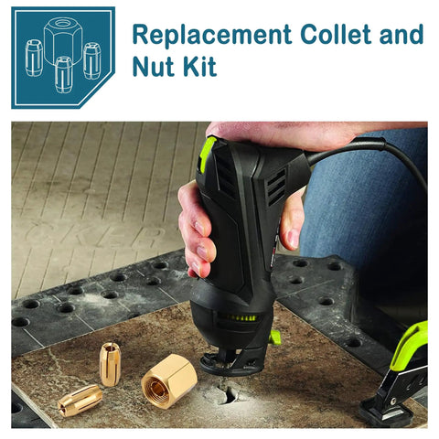 Pro Grade Replacement Collet And Nut Kit For Spiral Saws And Drywall Cut Out Tools With CN1 Fit, DEWALT Compatible