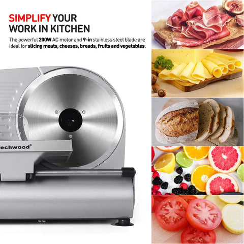 Solid 9 Inch Electric Meat Slicer With Removable Stainless Steel Blade And Quick Turn Thickness Dial For Smoothly Slicing Prime Roasts Sharp Cheese Hearty Bread And Crisp Garden Veggies