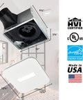 Bathroom Exhaust Fan With Light No Fuss Install Energy Star Certified 110 CFM Quiet One Point Zero Sones White, dimensions shown