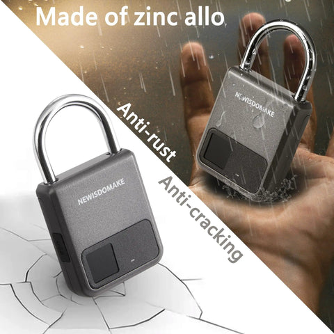 0.5 Second No Key Needed Fingerprint Padlock With USB Rechargeable Battery Biometric Lock Stores 20 Fingerprints
