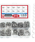 Internal Snap Ring Kit 315 Pieces 7 Size M8 To M20 E Clip Assortment For Grooved Shafts And Studs 304 Stainless Steel