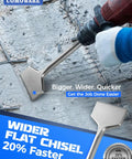 SDS Plus 6 Piece Chisel Set Heavy Duty Rotary Hammer Chisels For Demolition And Home Improvement in use on tile floor.