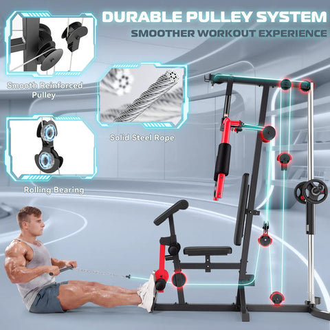 Man using All In One Home Gym Workout Station with Lat Pulldown, Chest Press, and Fly for full body workout