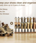 8 Pair Boot Rack And Shoe Organizer Tall Free Standing Stand With Wood Base And Metal Frame Sturdy Anti Wobble Design
