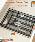 Durable Metal Mesh Silverware Organizer for Kitchen Drawers with 6 compartments, shown in black, fits 11.4"x16.1" drawers