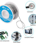 Sixty Forty Rosin Core Solder Wire 0.8mm 100g For Electrical Soldering Sn60Pb40 Alloy shown with repair applications