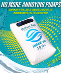 Portable 50 Lb Boat Ballast Bag For Wakesurfing And Wakeboarding, Pumpless And Easy Fill, White color with dimensions shown