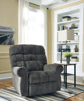 Living room with gray recliner beside Do It All Metal Floor Lamp And End Table With Built In Surface And Two Fixed Storage Shelves Industrial Casual Black Finish Perfect Living Room Light Side Table And Easy Organizer