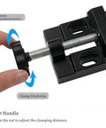 Adjusting nut handle on Mini Bench Vise Clamp With Aluminum Alloy Construction For Pro Grade Precision Drilling And Small Repairs