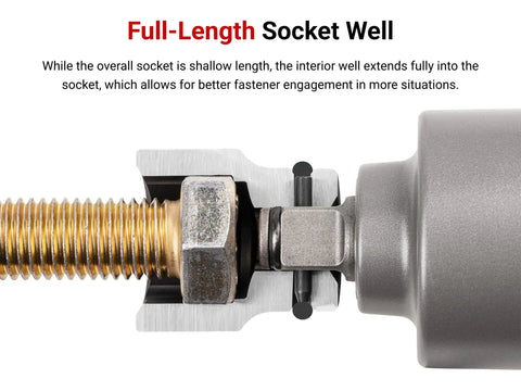 Cross-section view of Three Quarters Inch Drive Two And A Half Inch Shallow Six Point Impact Socket Built Beefy And Pro Grade with bolt