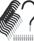Premium Heavy Gauge Steel Screw In Hooks 12 Pack featuring heavy-duty black hooks with PVC coating for garage organization.