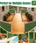 Artificial Ivy Privacy Fence Screen 120 By 40 Inches Looks Realistic Green Wall For Balcony Patio Wall Backyard Indoor Outdoor Privacy Panel Decoration Super Easy Install Weather Resistant Durable No Maintenance shown installed in various outdoor scenes