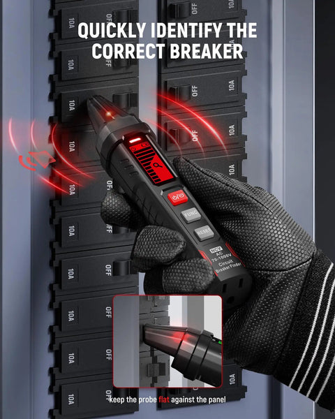 Circuit Breaker Finder With LCD Display And GFCI Outlet Tester For 90 To 130V AC Systems, Quick Wire Locator, NCV Non Contact Voltage Test, Built In Flashlight, Includes Carrying Case And Alligator Clips used on breaker panel
