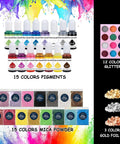 All In One 82 Oz Epoxy Resin Kit With 15 Pigments And 15 Mica Colors for art crafts and jewelry making with color samples visible