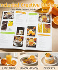 Keerain Automatic Electric Citrus Juicer With Dual Cones, One Touch Easy Operation Machine recipes for juice, salmon, and desserts.