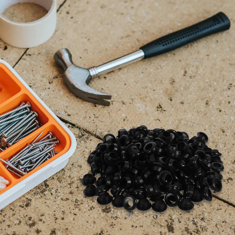 200 Pcs Rubber Cable Grommet Kit With Quick Install No Fuss Easy Setup All Weather Ready Round Hollow Wire Protectors For Distribution Boxes And Garden Fences Black Rubber Wiring Seals That Keep Moisture Out, with screws and hammer