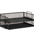 Stackable Paper Tray Desk Organizer Set Of 2 With Metal Mesh File Storage For Office Black Ready To Use No Assembly Required