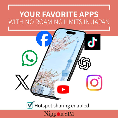Japan 180 Days Data Only Plan With 30GB High Speed 4G LTE Plus Unlimited Data No Roaming Hotspot Smartphone with app logos