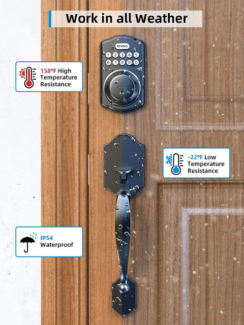 Smart Keypad Deadbolt With Handle, Keyless Front Door Lock No Keys Needed, Auto Lock, Anti Peeking Password, 20 User Codes, Matte Black