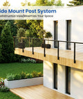 36 Inch Side Mount Cable Railing Post Kit With Fascia Deck Brackets Slick Black Swageless Stainless Steel Cable Rails installed on a balcony.