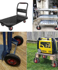 Built Different Heavy Duty Swivel Trolley Casters With Steel Plates And Flat Free Rubber Wheels 900 Lb Load Rating Locking Brakes on various carts.