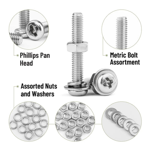 540 Piece Stainless Steel Nuts And Bolts Assortment Kit with Washers and Screws M3 Range seven sizes 6-30mm visible