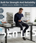 Man sitting on Electric Standing Desk That Moves Smoothly, 60 By 30 Inches, with papers, showcasing 250 lbs strength