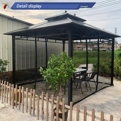 Keep Bugs Out Mosquito Netting For Gazebo Canopy Replacement Screen Walls With Slip Rings Four Door Zipper Easy Install Black Net Only 12x12 Feet Universal Fit For Most Gazebos showing installed on gazebo