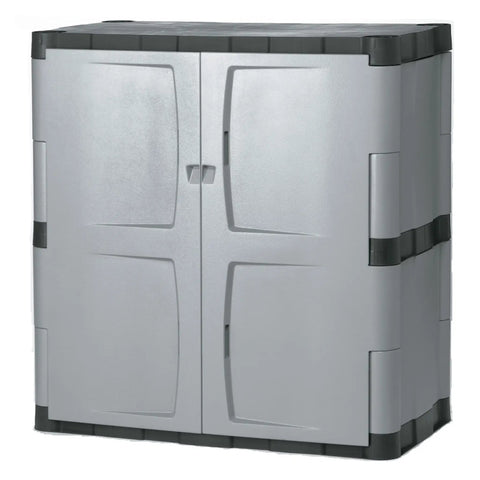 Durable Freestanding Storage Cabinet With Doors 18 Inch Depth 36 Inch Width 37 Inch Height Two Shelf Lockable Resin Cabinet For Indoor Outdoor Garage Storage Of Garden Tools And Lawn Care Accessories