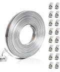 Front view of Amazon 36 ft stainless steel hose clamp assortment kit with large-band worm-gear clamps and 16 fasteners