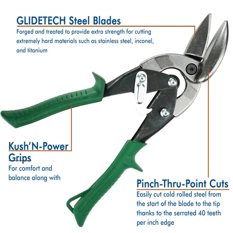Right Cut Offset Aviation Snip For Lefties With Cushy Grips And Hardened Steel Blades Tinner Shears For Clean Vinyl And Aluminum Cuts Made In The USA For Pros And DIY Enthusiasts