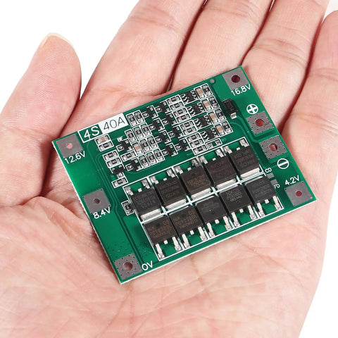 Hella Solid Heavy Duty 4S 40A 16.8V 18650 Lithium Battery Protection Bms Module in hand showing circuit details.