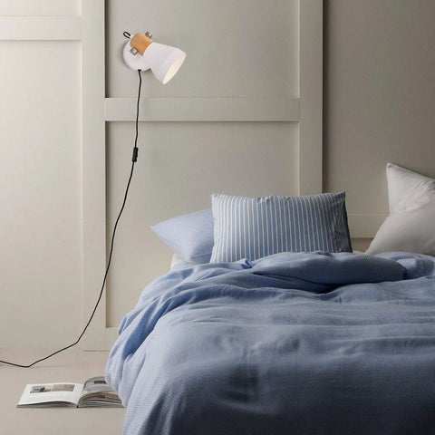 Wooden Plug In Wall Sconce Set Of 2 Matte White Chic Rotatable 360 Degree Wall Lamps with On Off Cord Switch in bedroom