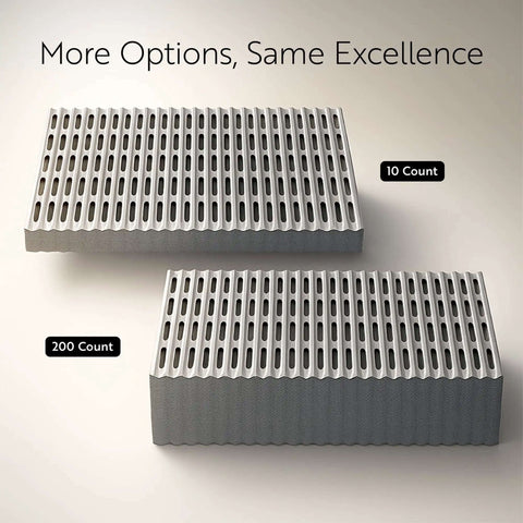 Stacked Foil Lux Disposable Grill Liners in 10-count and 200-count packs, showcasing nonstick aluminum design.