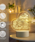 From Niece Or Nephew Night Light Gift For Aunt With Heartfelt Sayings USB Powered Cozy Glow That Speaks From The Heart For Her Birthday Valentines Day Thanksgiving Gift. USB powered acrylic night light with engraved heartfelt message, glowing warmly on a table.