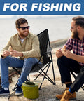 Two men sitting on Two Pack Ultra Lightweight Camping Chairs with Carry Bag, ideal for fishing by the shore.